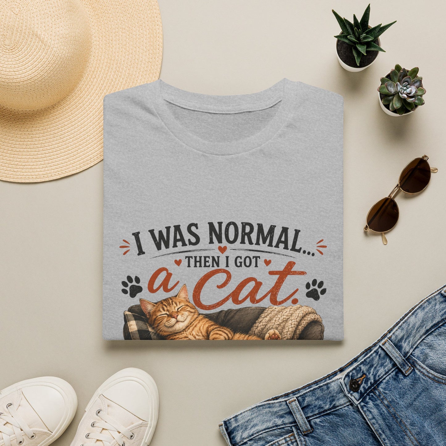 Cat Lover T-Shirt — "I Was Normal Then I Got a Cat" Cozy Graphic Tee