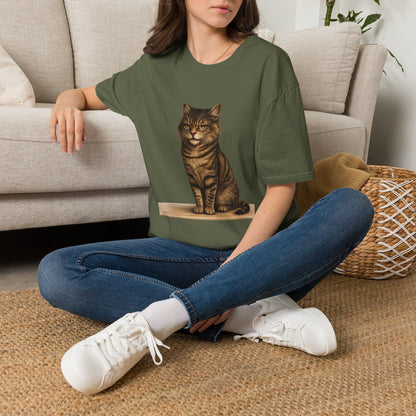 Grumpy Cat Portrait Funny T-Shirt— Realistic Brown Striped Cat Tee for Cat Lovers