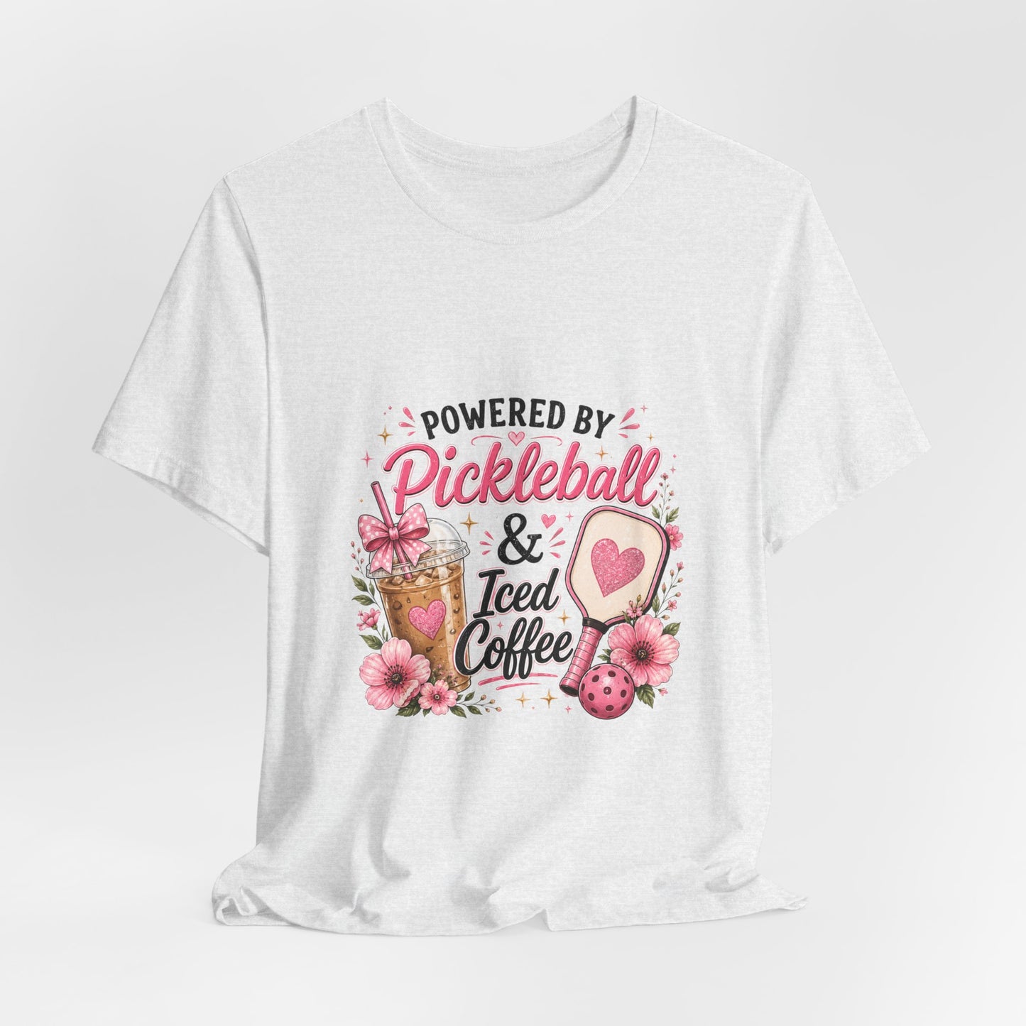 Pickleball & Iced Coffee Tee — 'Powered by Pickleball & Iced Coffee' Graphic Shirt