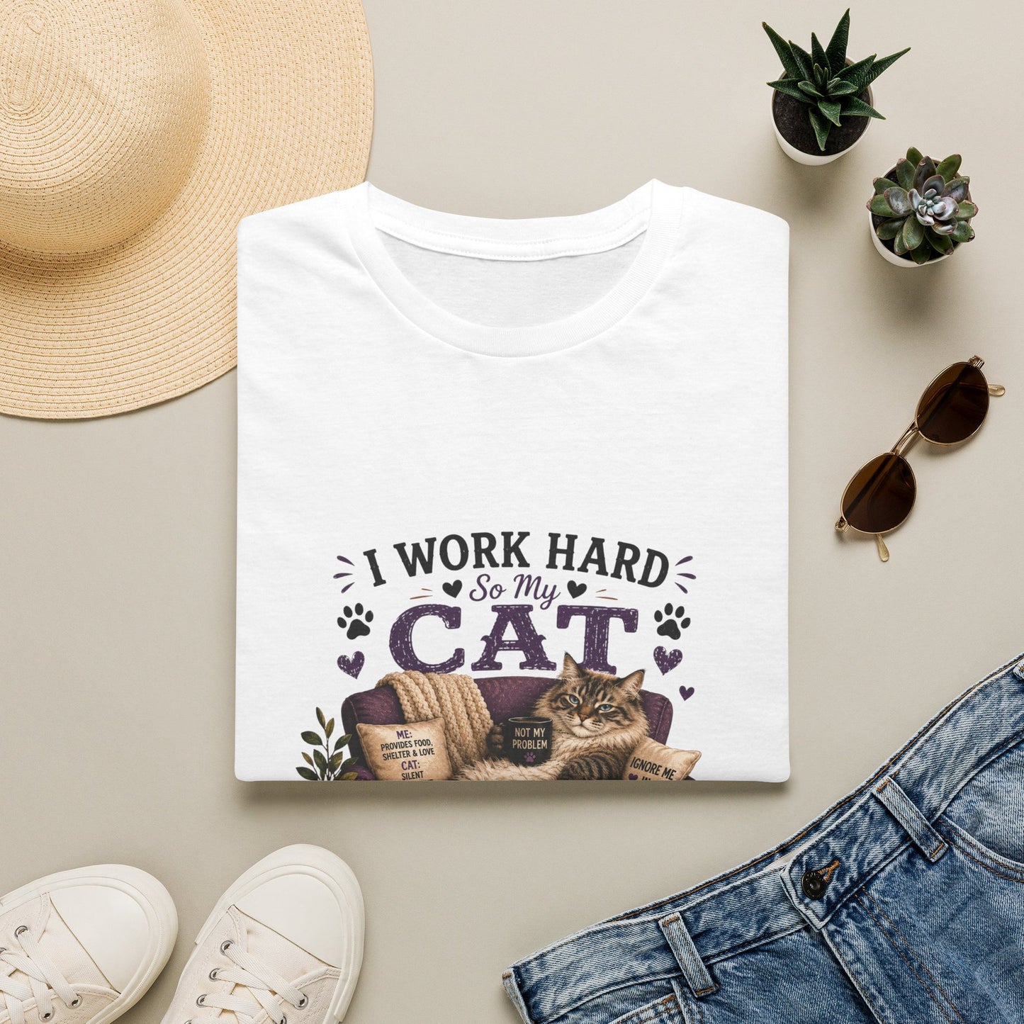 I Work Hard So My Cat Can Ignore Me T-Shirt — Funny Cat Lover Tee