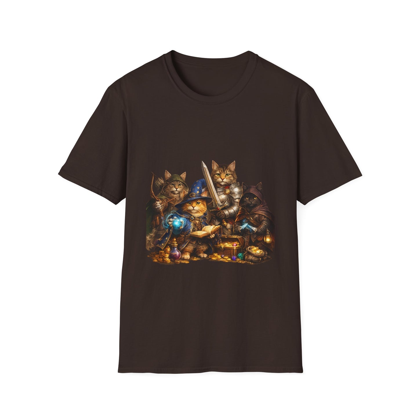 D&D Cats Party Funny Parody T-Shirt — Cute RPG Kitty Wizards & Warriors Tee