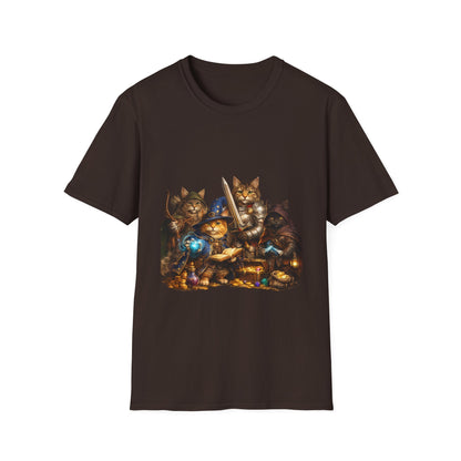 D&D Cats Party Funny Parody T-Shirt — Cute RPG Kitty Wizards & Warriors Tee