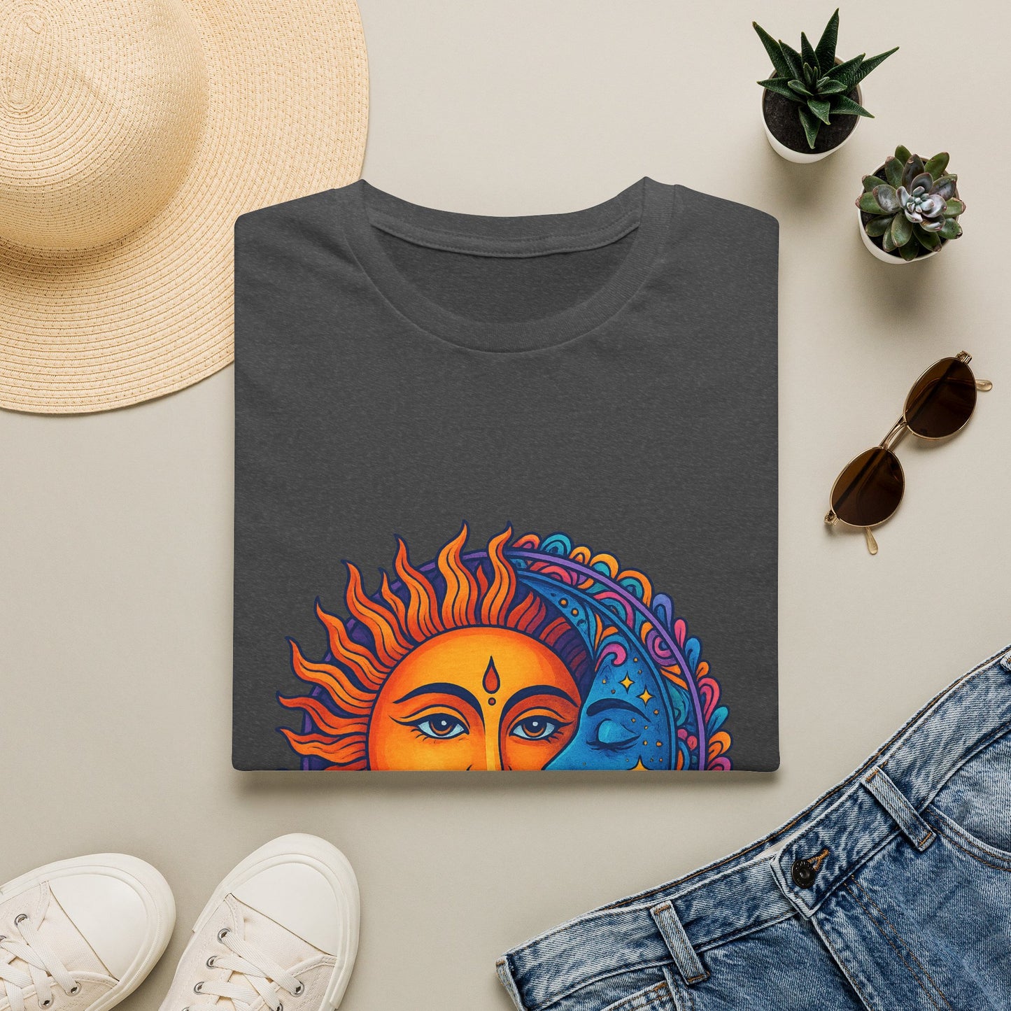 Sun and Moon Sacred Balance Indian Art T-Shirt