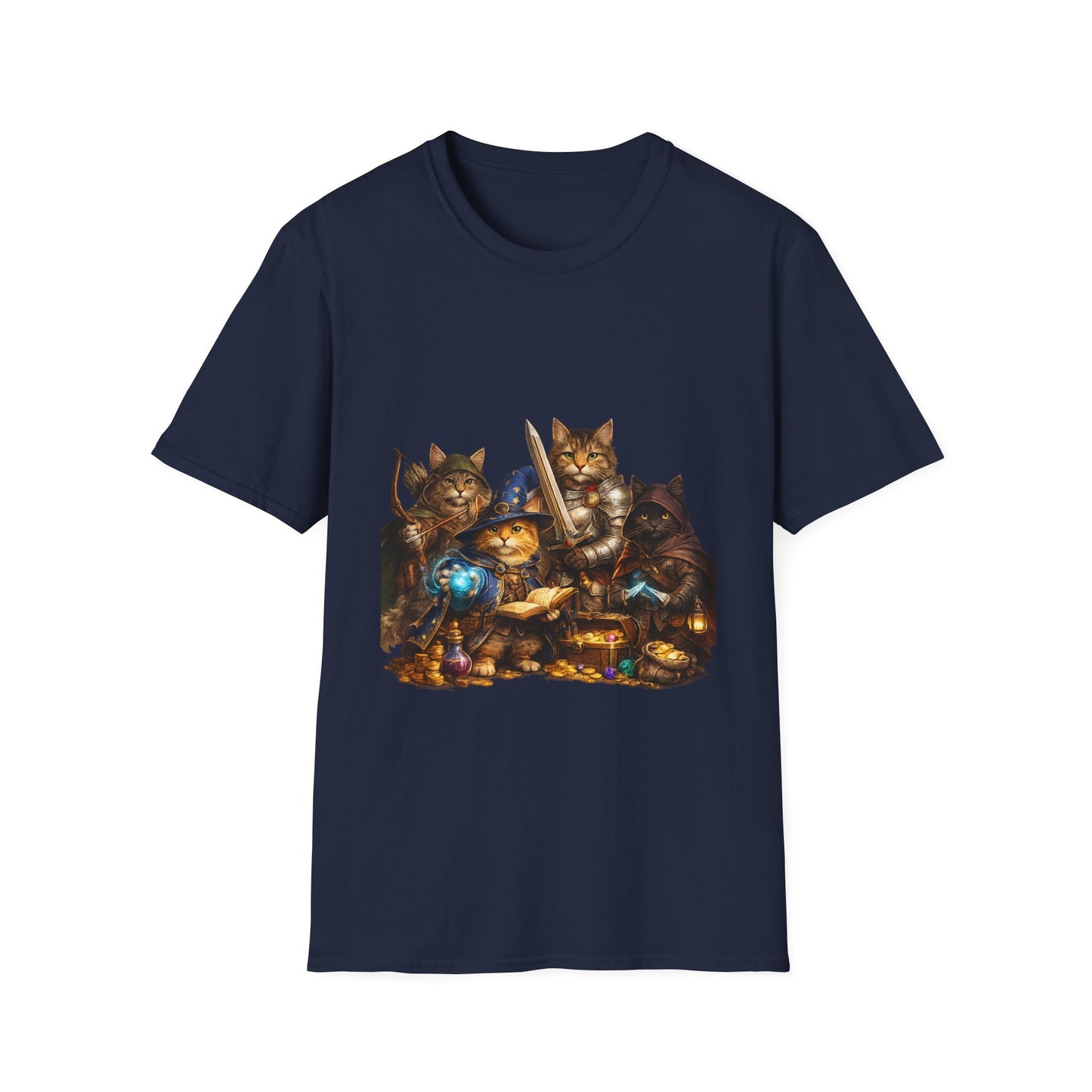 D&D Cats Party Funny Parody T-Shirt — Cute RPG Kitty Wizards & Warriors Tee
