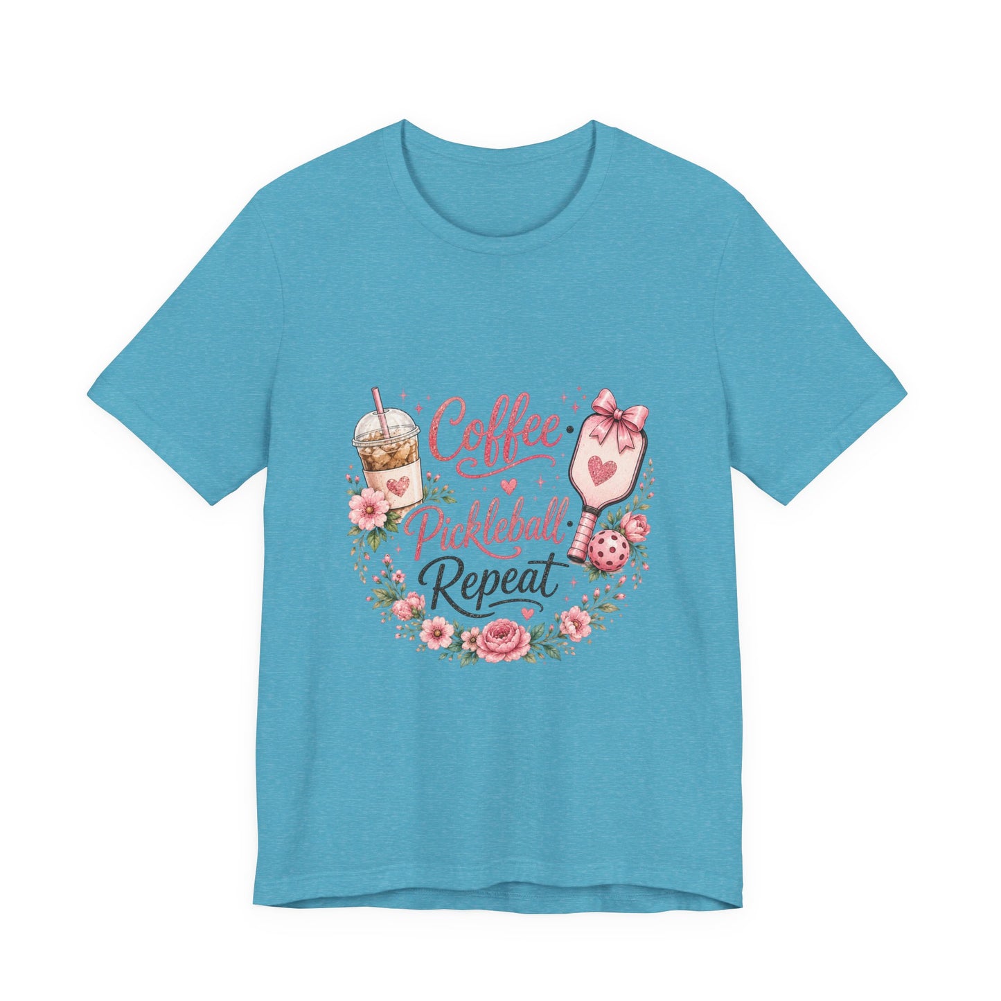 Pickleball Tee — "Coffee, Pickleball, Repeat" Floral Graphic Shirt