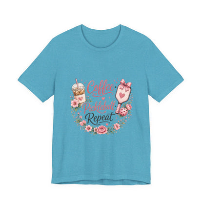 Pickleball Tee — "Coffee, Pickleball, Repeat" Floral Graphic Shirt