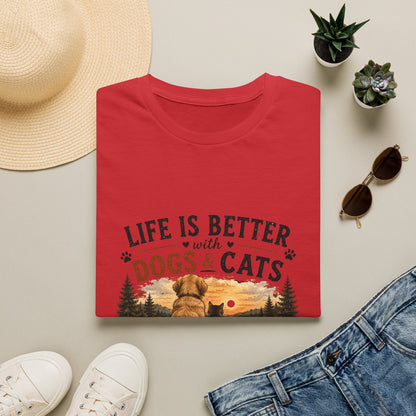 Life Is Better with Dogs & Cats T-Shirt — Pet Lover Sunset Graphic Tee