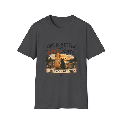 Life Is Better with Dogs & Cats T-Shirt — Pet Lover Sunset Graphic Tee