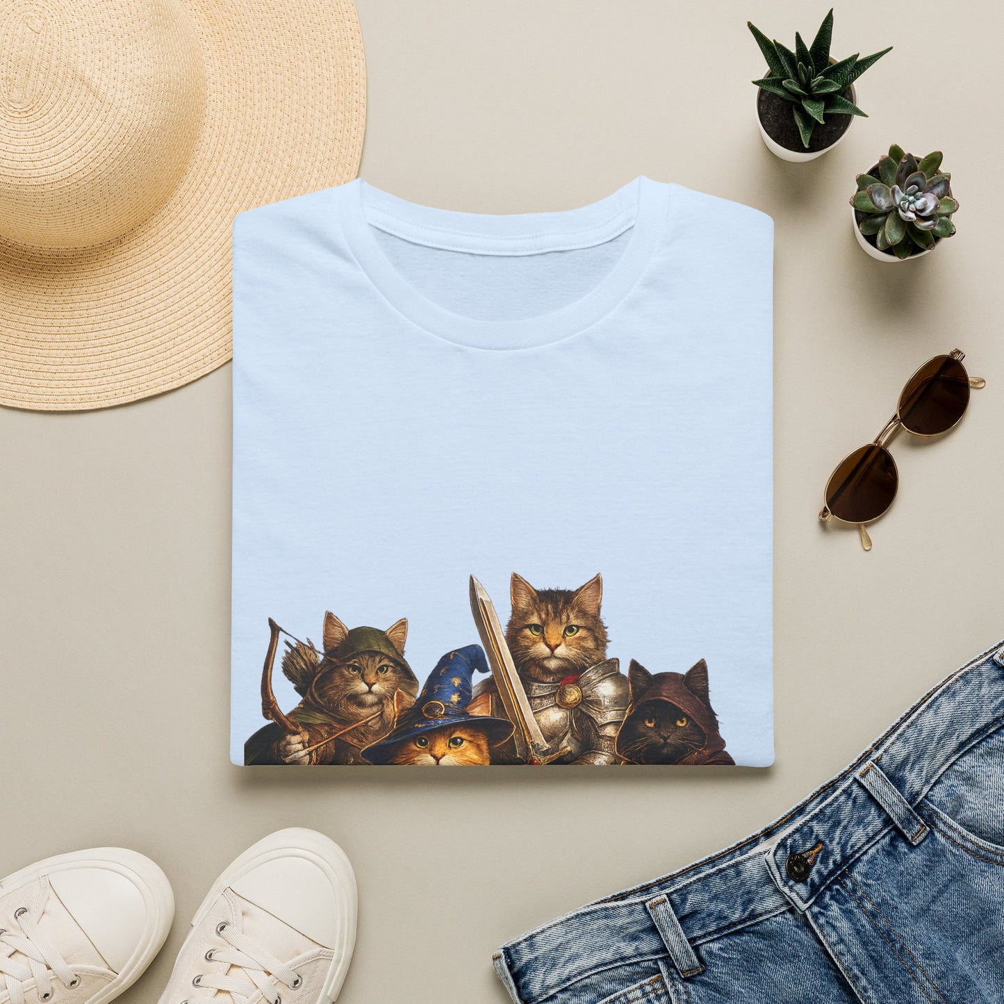 D&D Cats Party Funny Parody T-Shirt — Cute RPG Kitty Wizards & Warriors Tee