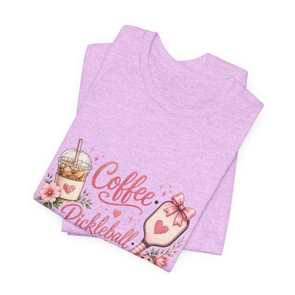 Pickleball Tee — "Coffee, Pickleball, Repeat" Floral Graphic Shirt