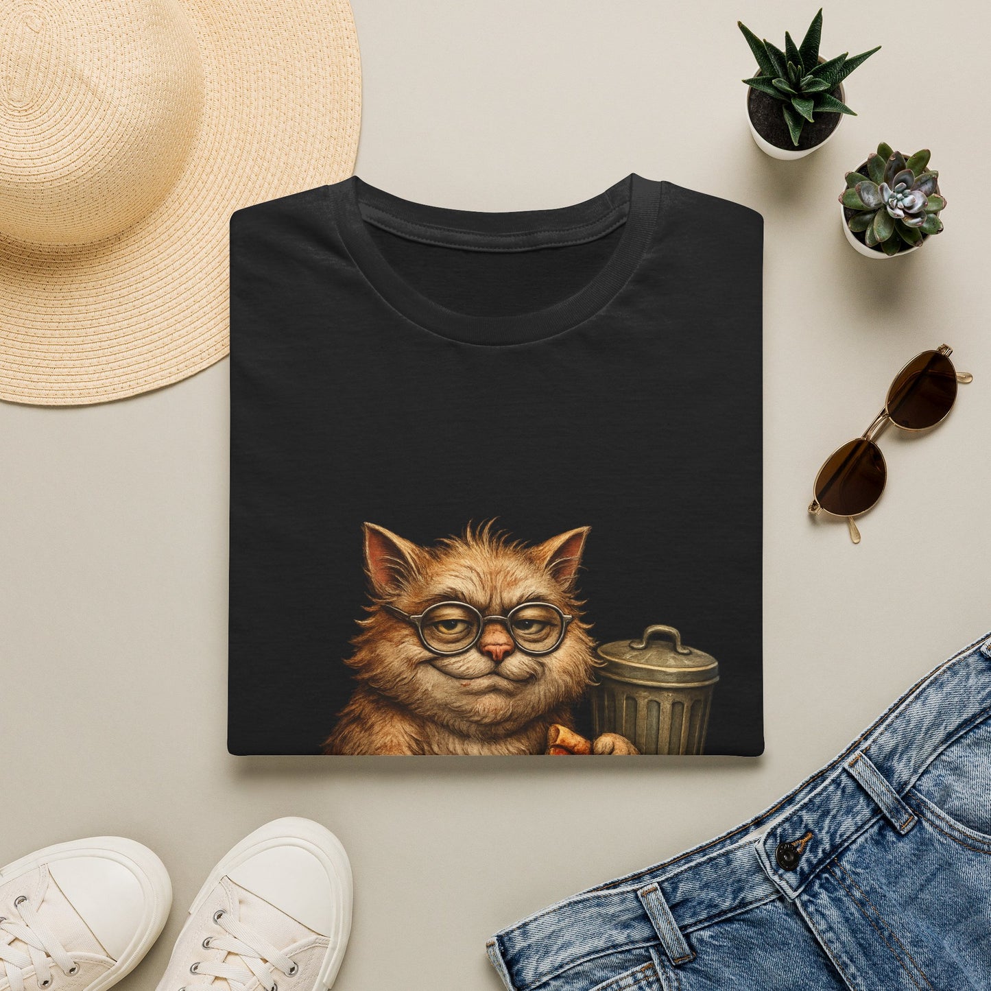 Danny DeVito Cat Parody— Cute Cat with Glasses & Pizza Graphic Tee