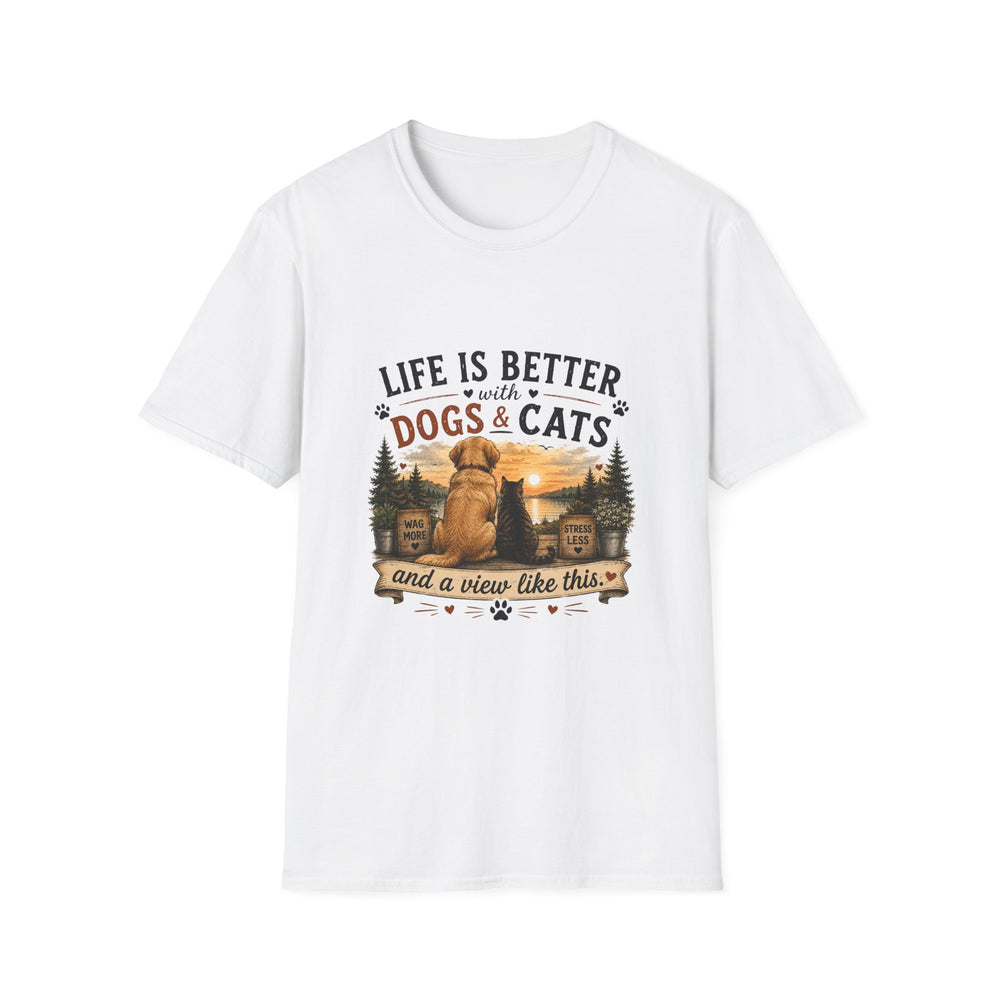 Life Is Better with Dogs & Cats T-Shirt — Pet Lover Sunset Graphic Tee