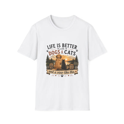 Life Is Better with Dogs & Cats T-Shirt — Pet Lover Sunset Graphic Tee