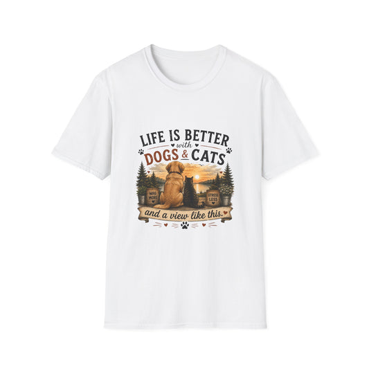 Life Is Better with Dogs & Cats T-Shirt — Pet Lover Sunset Graphic Tee
