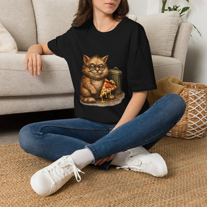 Danny DeVito Cat Parody— Cute Cat with Glasses & Pizza Graphic Tee