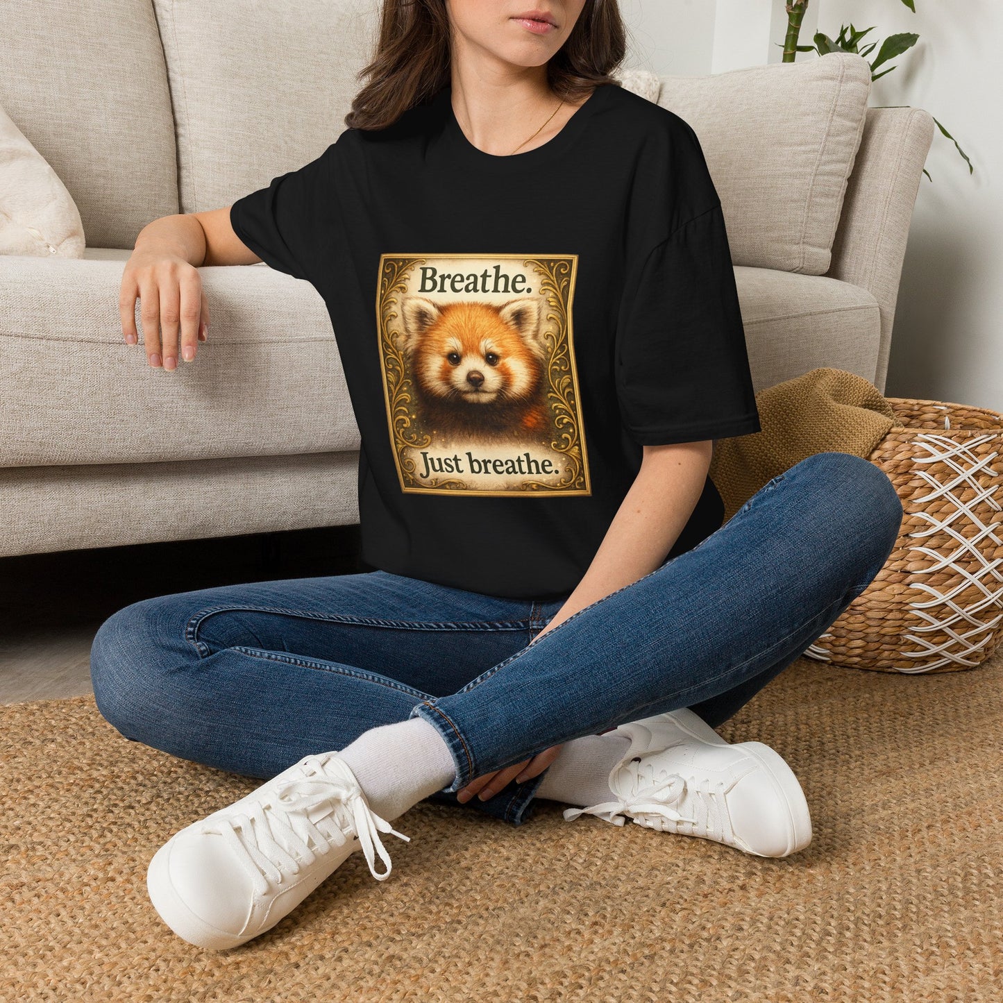 Breathe Red Panda T‑Shirt — "Breathe. Just breathe." Relaxation Tee