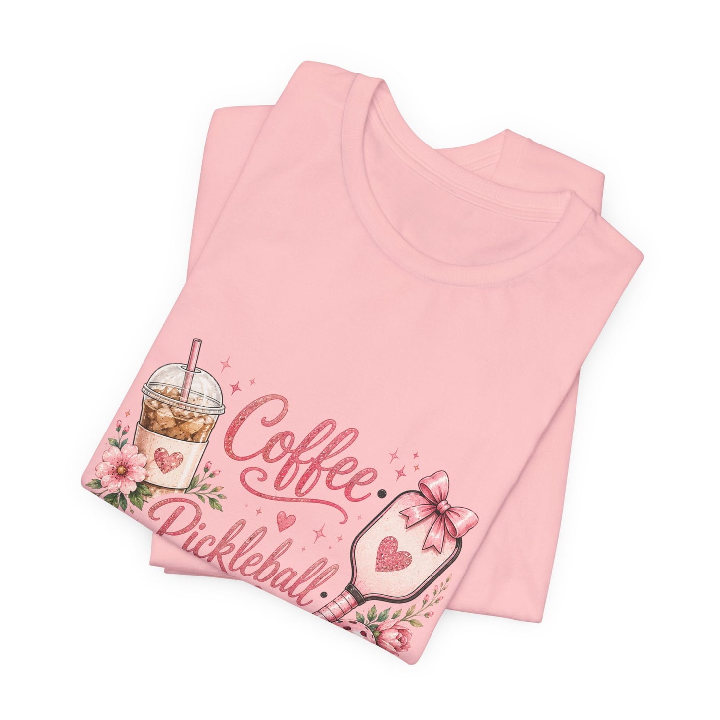 Pickleball Tee — "Coffee, Pickleball, Repeat" Floral Graphic Shirt