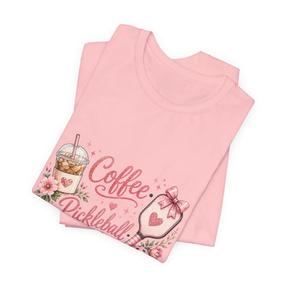 Pickleball Tee — "Coffee, Pickleball, Repeat" Floral Graphic Shirt