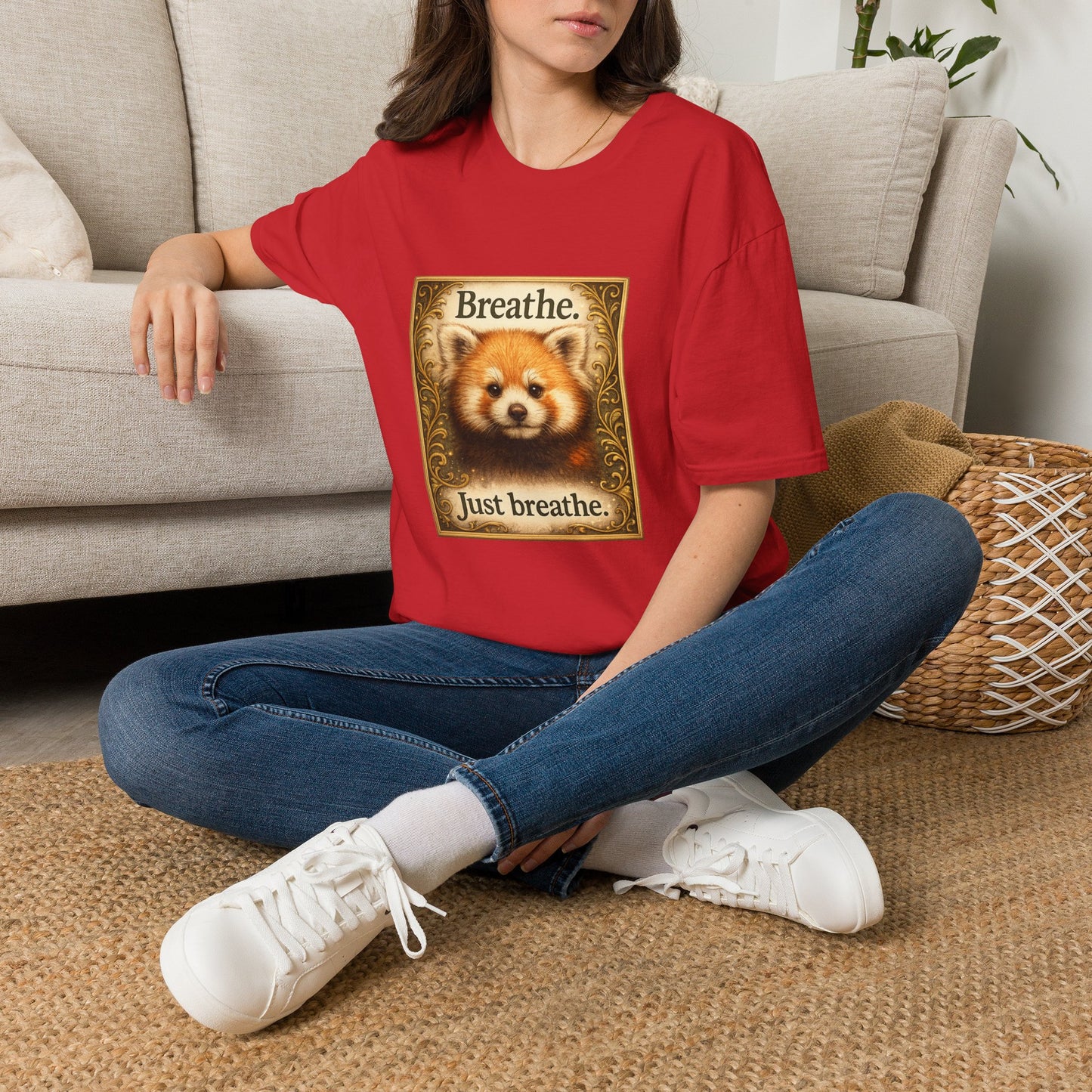 Breathe Red Panda T‑Shirt — "Breathe. Just breathe." Relaxation Tee