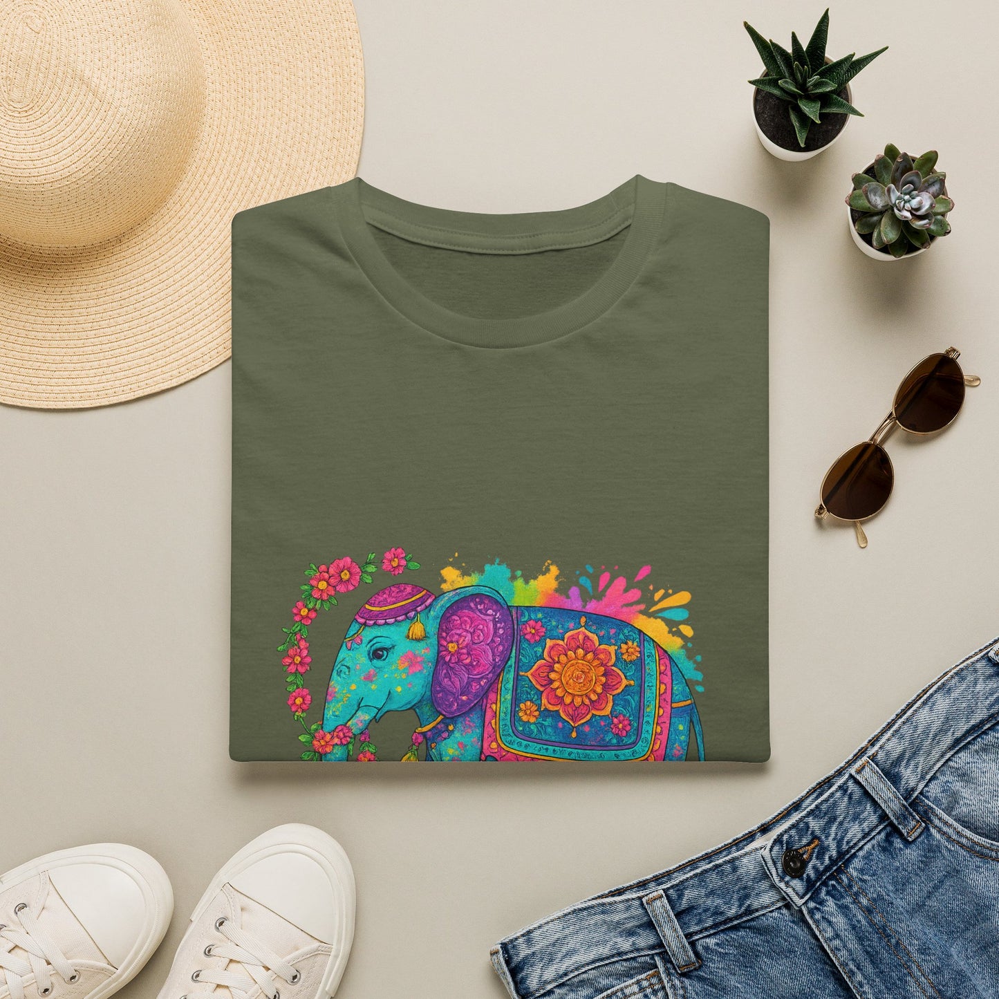 Vibrant Mandala Elephant Indian Art T-Shirt