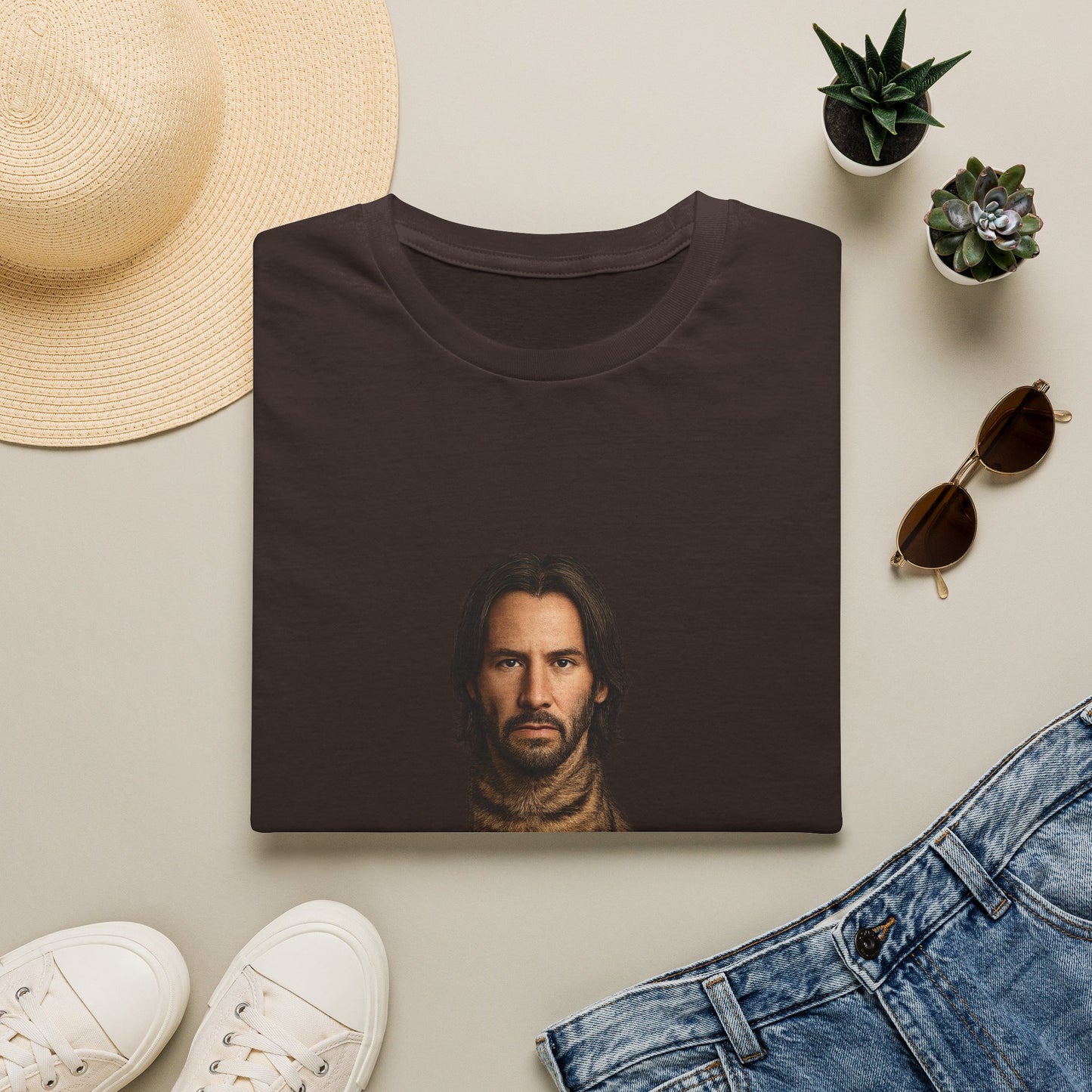 Keanu Reeves Cat Parody — Surreal Celebrity-Style Cat Portrait Shirt
