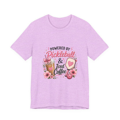 Pickleball & Iced Coffee Tee — 'Powered by Pickleball & Iced Coffee' Graphic Shirt