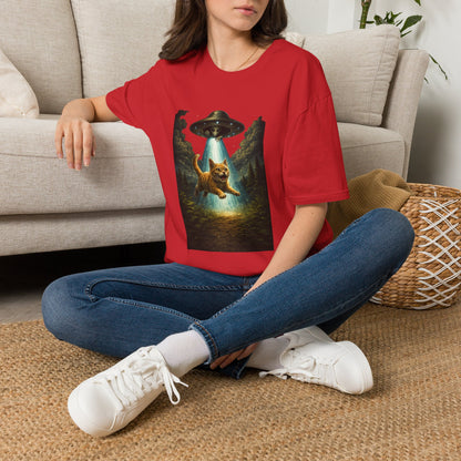 UFO Cat Abduction Funny T-Shirt — "Beam Me Up" Abduction Graphic Tee