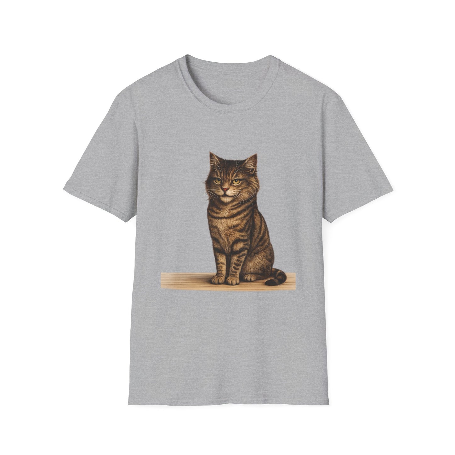 Grumpy Cat Portrait Funny T-Shirt— Realistic Brown Striped Cat Tee for Cat Lovers