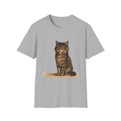 Grumpy Cat Portrait Funny T-Shirt— Realistic Brown Striped Cat Tee for Cat Lovers