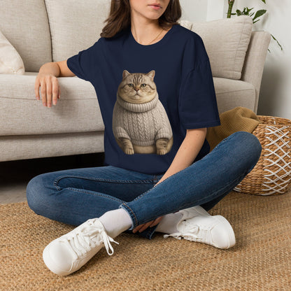 Chonky Sweater Cat - Cat in Cozy Sweater T-Shirt — Funny Cute Cat Graphic Tee