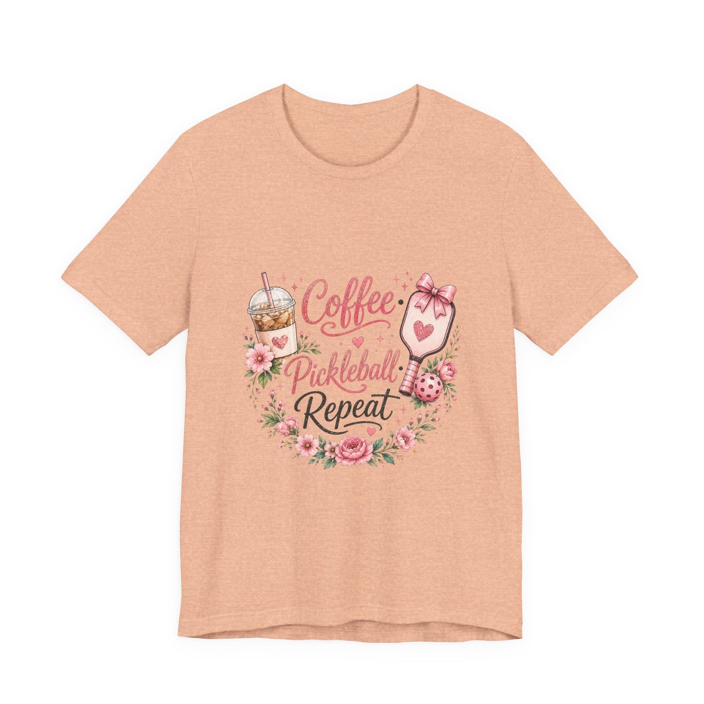 Pickleball Tee — "Coffee, Pickleball, Repeat" Floral Graphic Shirt
