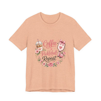 Pickleball Tee — "Coffee, Pickleball, Repeat" Floral Graphic Shirt