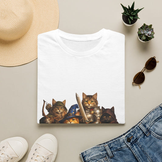 D&D Cats Party Funny Parody T-Shirt — Cute RPG Kitty Wizards & Warriors Tee