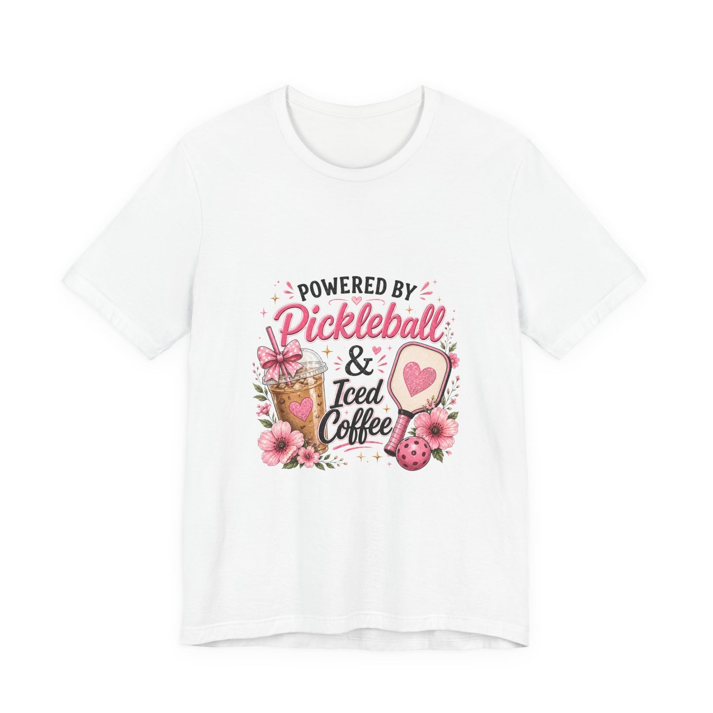 Pickleball & Iced Coffee Tee — 'Powered by Pickleball & Iced Coffee' Graphic Shirt