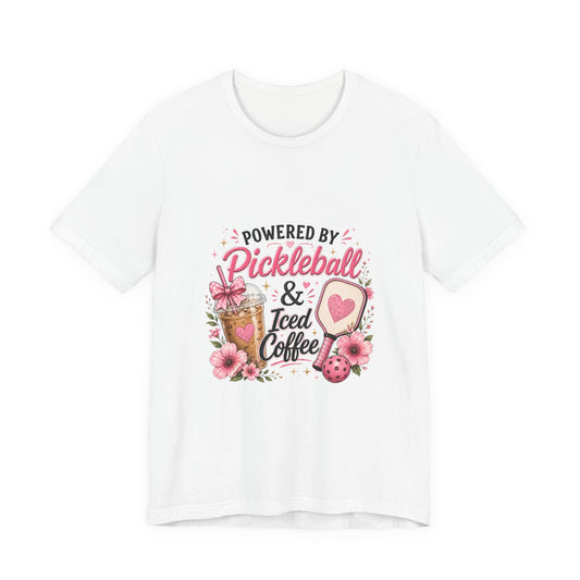 Pickleball & Iced Coffee Tee — 'Powered by Pickleball & Iced Coffee' Graphic Shirt