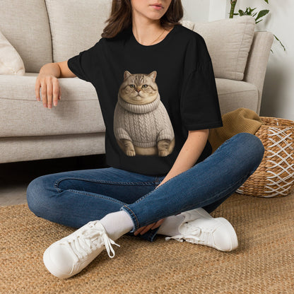 Chonky Sweater Cat - Cat in Cozy Sweater T-Shirt — Funny Cute Cat Graphic Tee