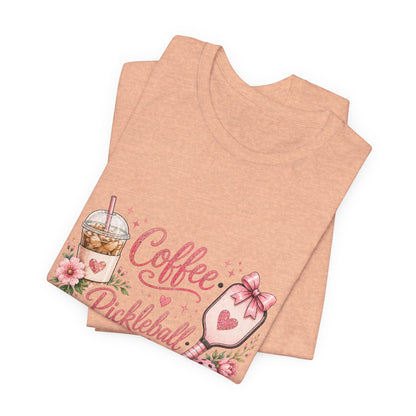 Pickleball Tee — "Coffee, Pickleball, Repeat" Floral Graphic Shirt