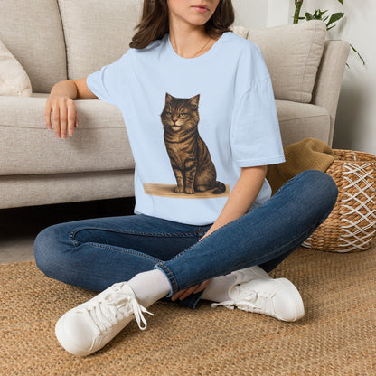 Grumpy Cat Portrait Funny T-Shirt— Realistic Brown Striped Cat Tee for Cat Lovers