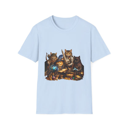D&D Cats Party Funny Parody T-Shirt — Cute RPG Kitty Wizards & Warriors Tee