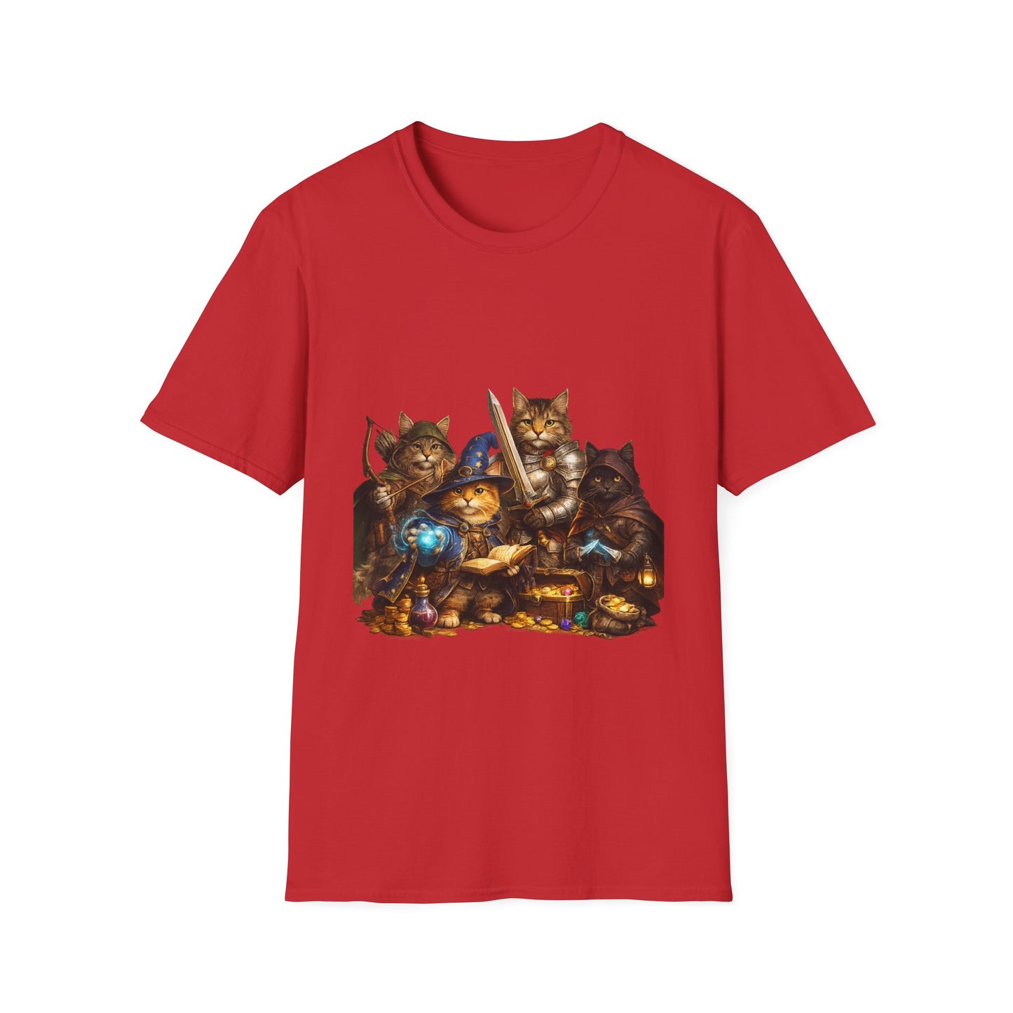 D&D Cats Party Funny Parody T-Shirt — Cute RPG Kitty Wizards & Warriors Tee