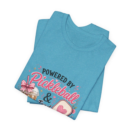Pickleball & Iced Coffee Tee — 'Powered by Pickleball & Iced Coffee' Graphic Shirt