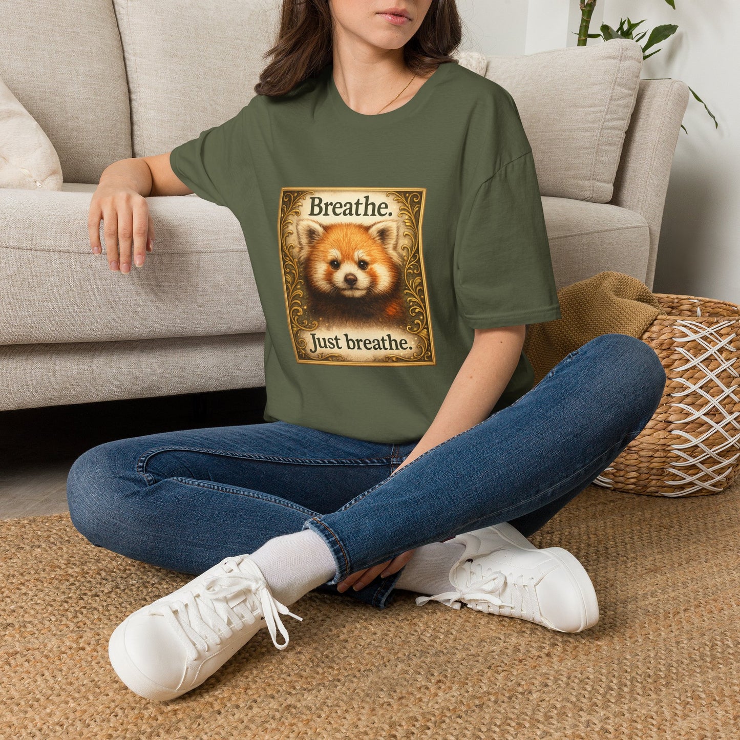 Breathe Red Panda T‑Shirt — "Breathe. Just breathe." Relaxation Tee