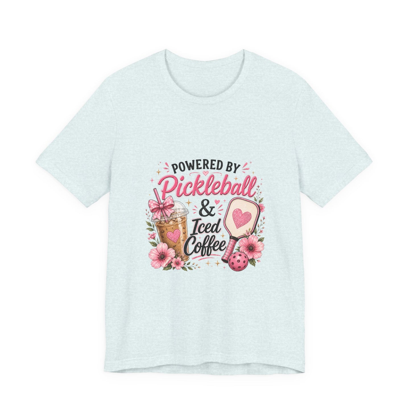 Pickleball & Iced Coffee Tee — 'Powered by Pickleball & Iced Coffee' Graphic Shirt