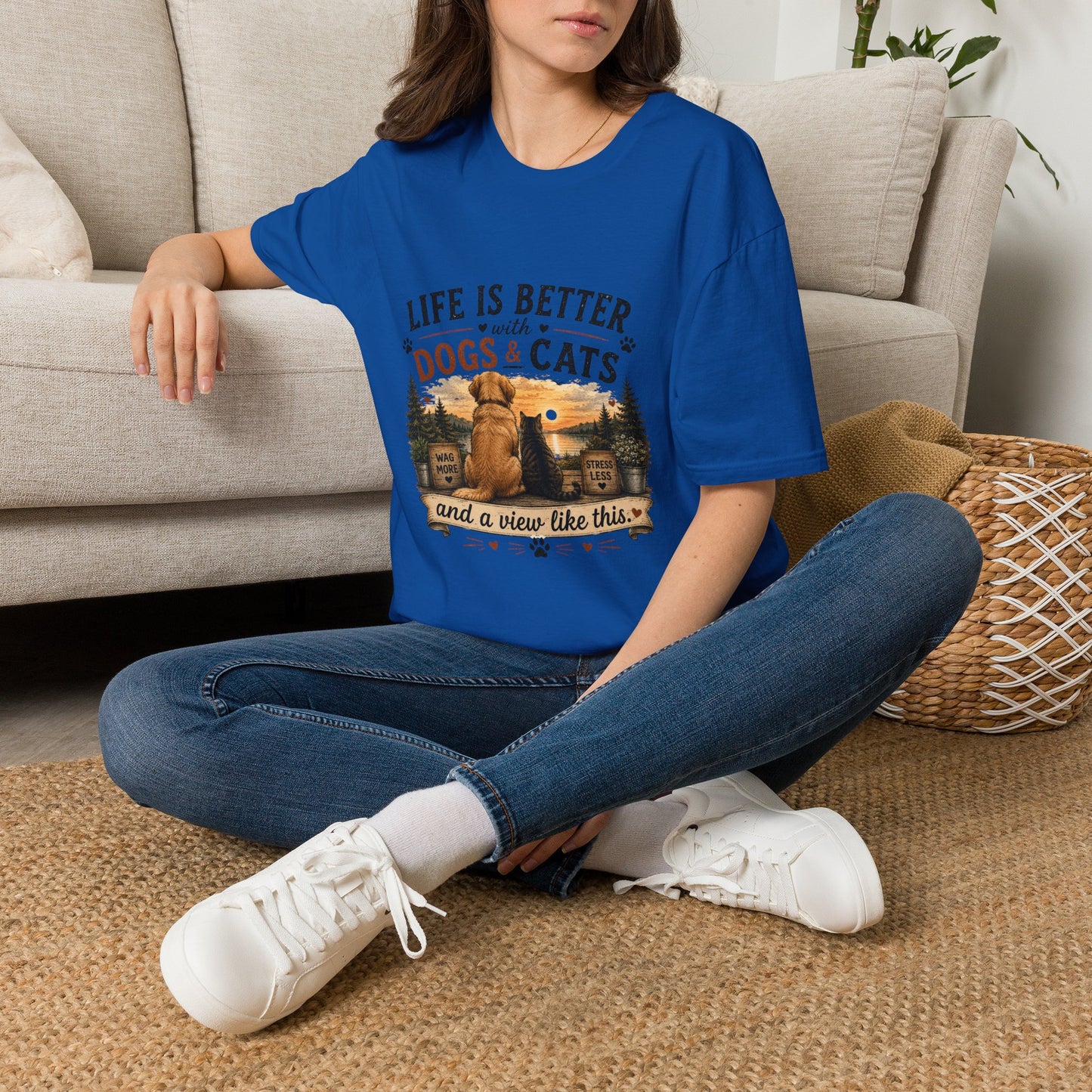 Life Is Better with Dogs & Cats T-Shirt — Pet Lover Sunset Graphic Tee