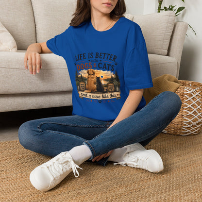 Life Is Better with Dogs & Cats T-Shirt — Pet Lover Sunset Graphic Tee