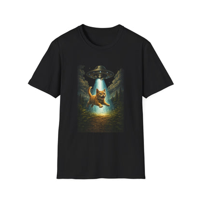 UFO Cat Abduction Funny T-Shirt — "Beam Me Up" Abduction Graphic Tee