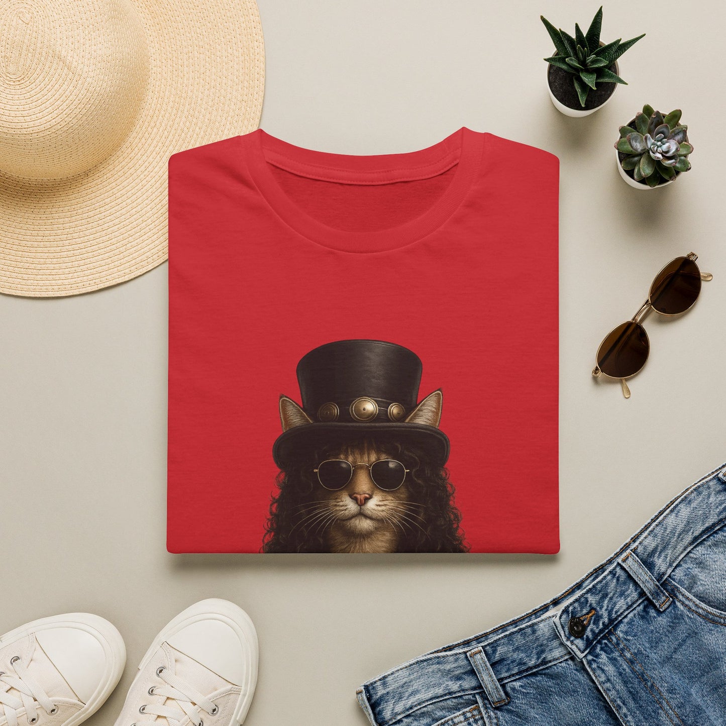 Slash Cat Parody — Vintage Top Hat Guitarist Cat Graphic T‑Shirt