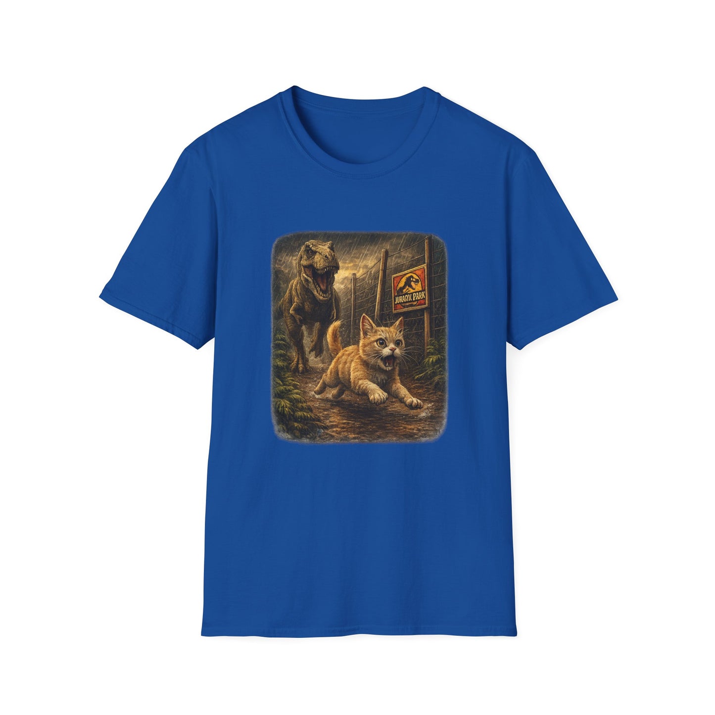 Jurassic Park Cats T‑Shirt — Retro Dino & Cat Mashup Tee
