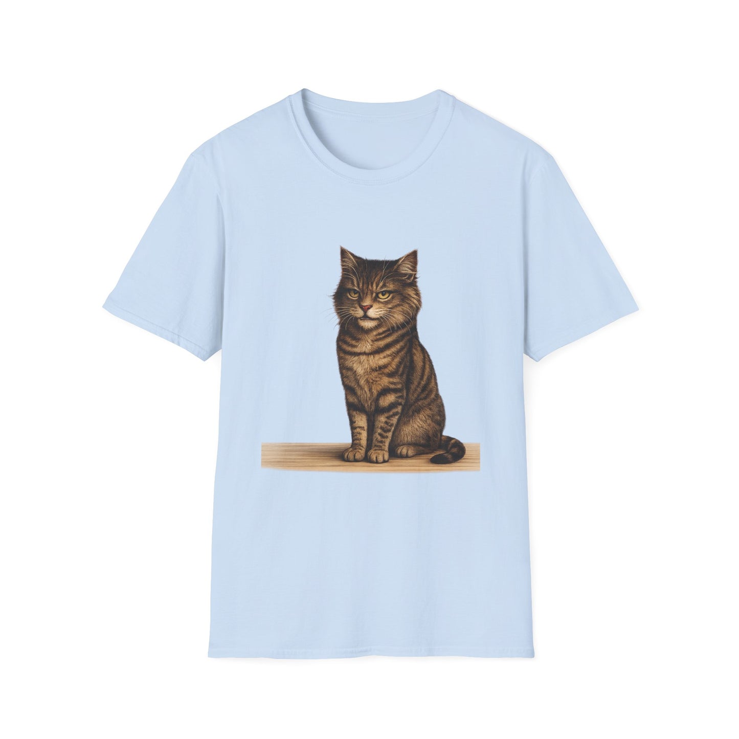 Grumpy Cat Portrait Funny T-Shirt— Realistic Brown Striped Cat Tee for Cat Lovers