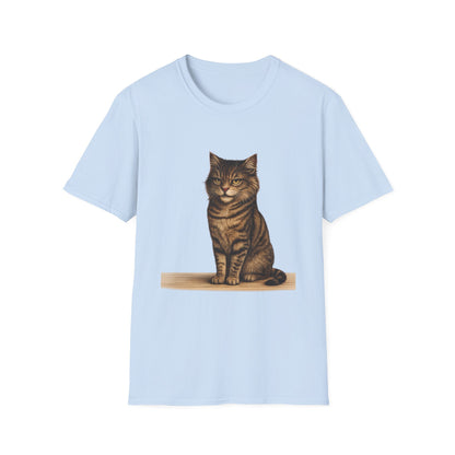 Grumpy Cat Portrait Funny T-Shirt— Realistic Brown Striped Cat Tee for Cat Lovers